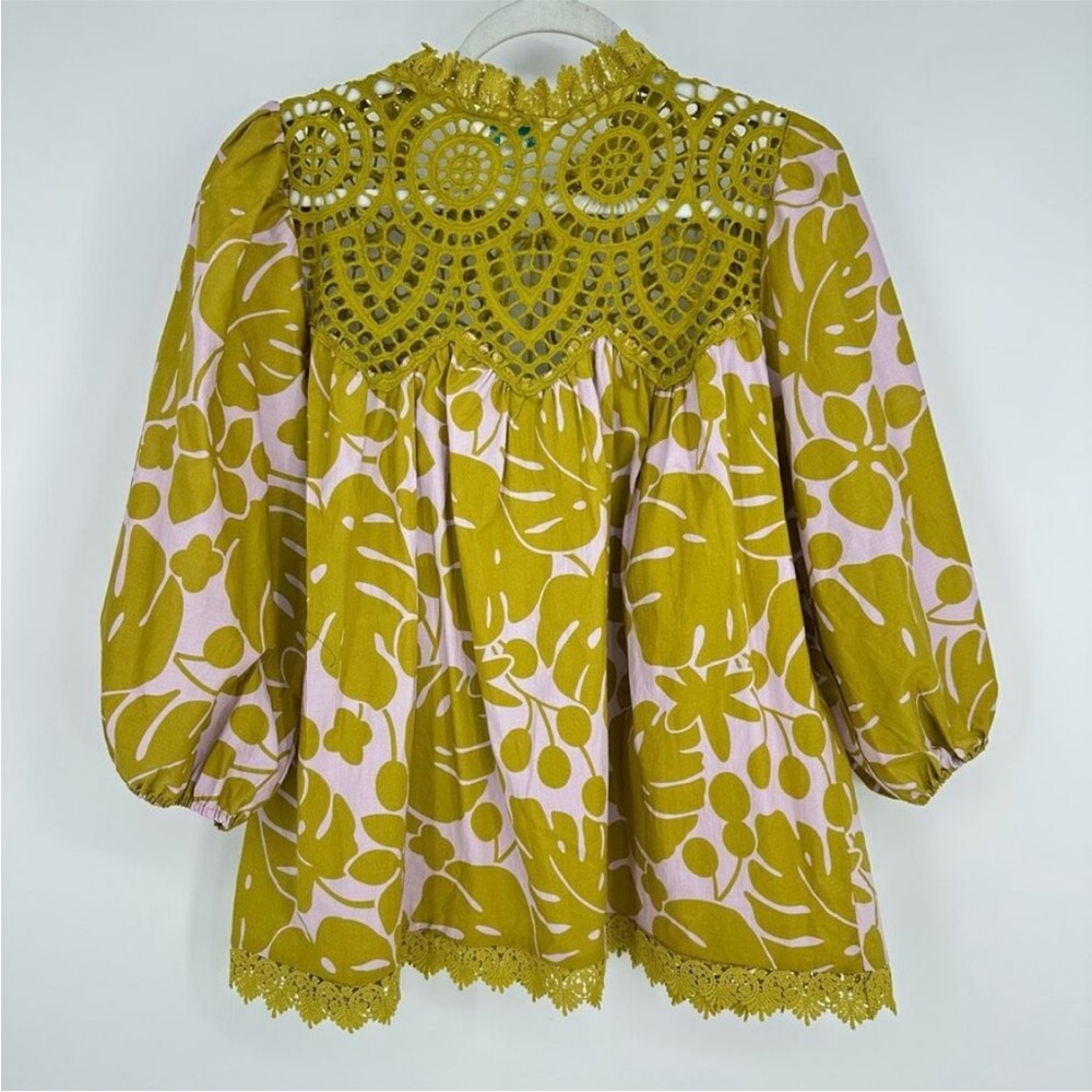 Sundance Women’s Harmonia Crochet Top Size XL Boho Puff Sleeve Green Tassels - Picture 4 of 5